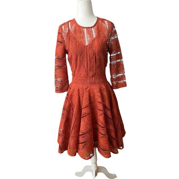 Maje Ripiza Fit And Flare Lace Mini Dress In Terracotta Size 1 ( Small) - Picture 3 of 16